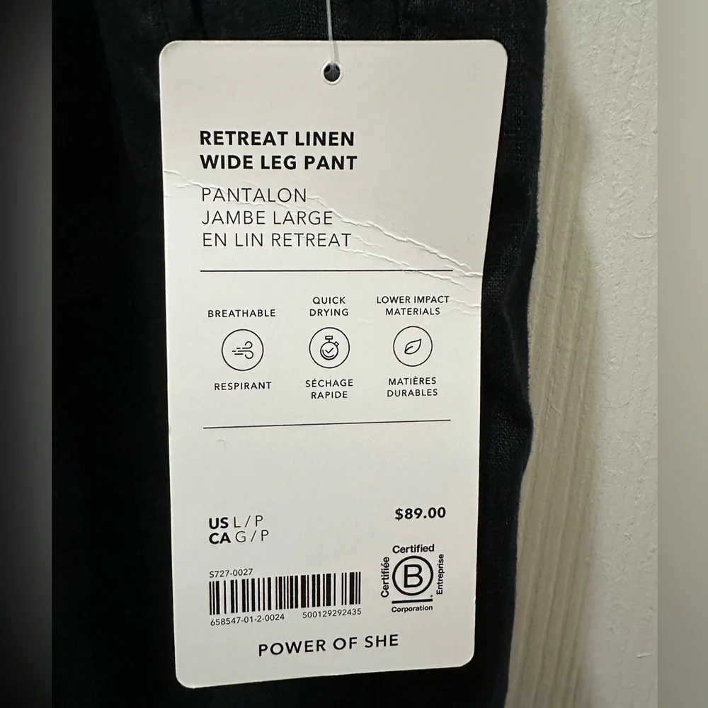 ATHLETA Retreat 100% Linen Wide Leg Pants size Large Petite - Picture 5 of 13